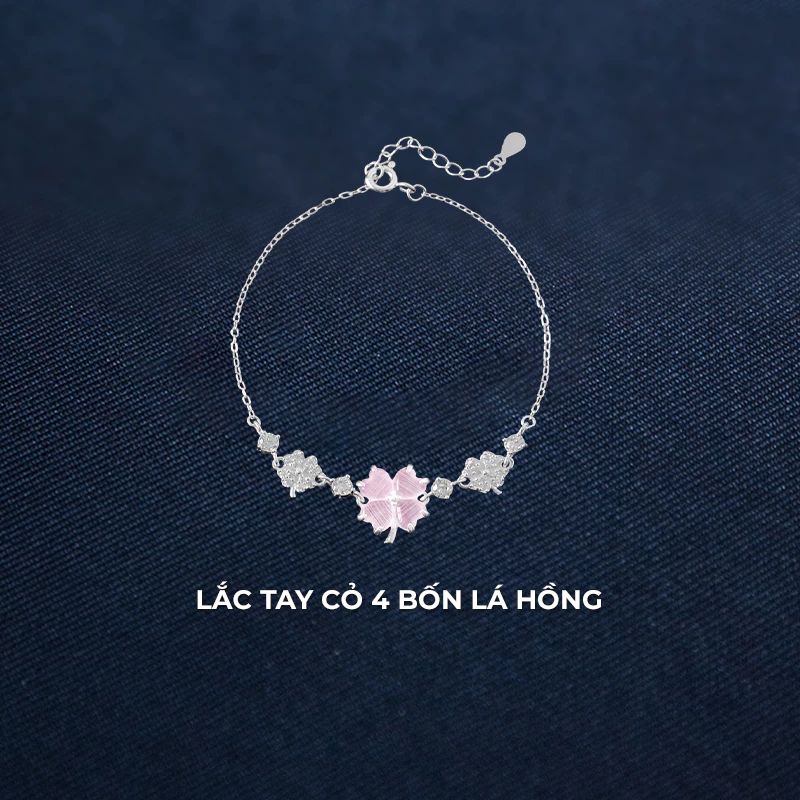 Lắc tay bạc nữ Cỏ 4 Lá Hồng Asimi Love Letter Bloom LT52 5