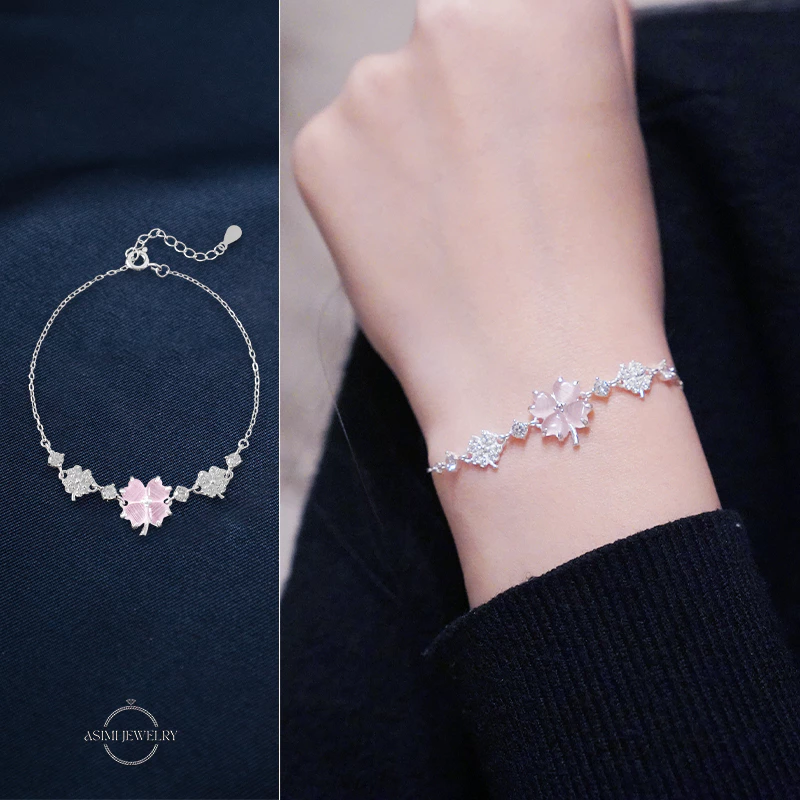 Lắc tay bạc nữ Cỏ 4 Lá Hồng Asimi Love Letter Bloom LT52 4