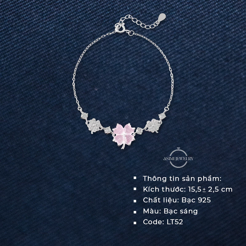 Lắc tay bạc nữ Cỏ 4 Lá Hồng Asimi Love Letter Bloom LT52 3