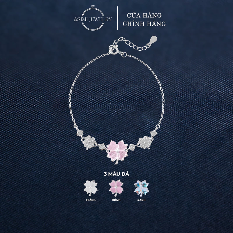 Lắc tay bạc nữ Cỏ 4 Lá Hồng Asimi Love Letter Bloom LT52 2