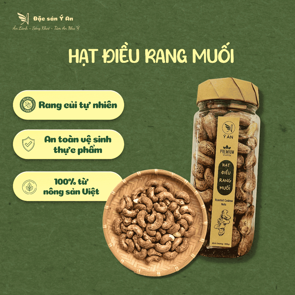 Hạt Điều Rang Muối | Roasted Cashew Nuts | Đặc Sản Ý An | Hủ Pet 300gr