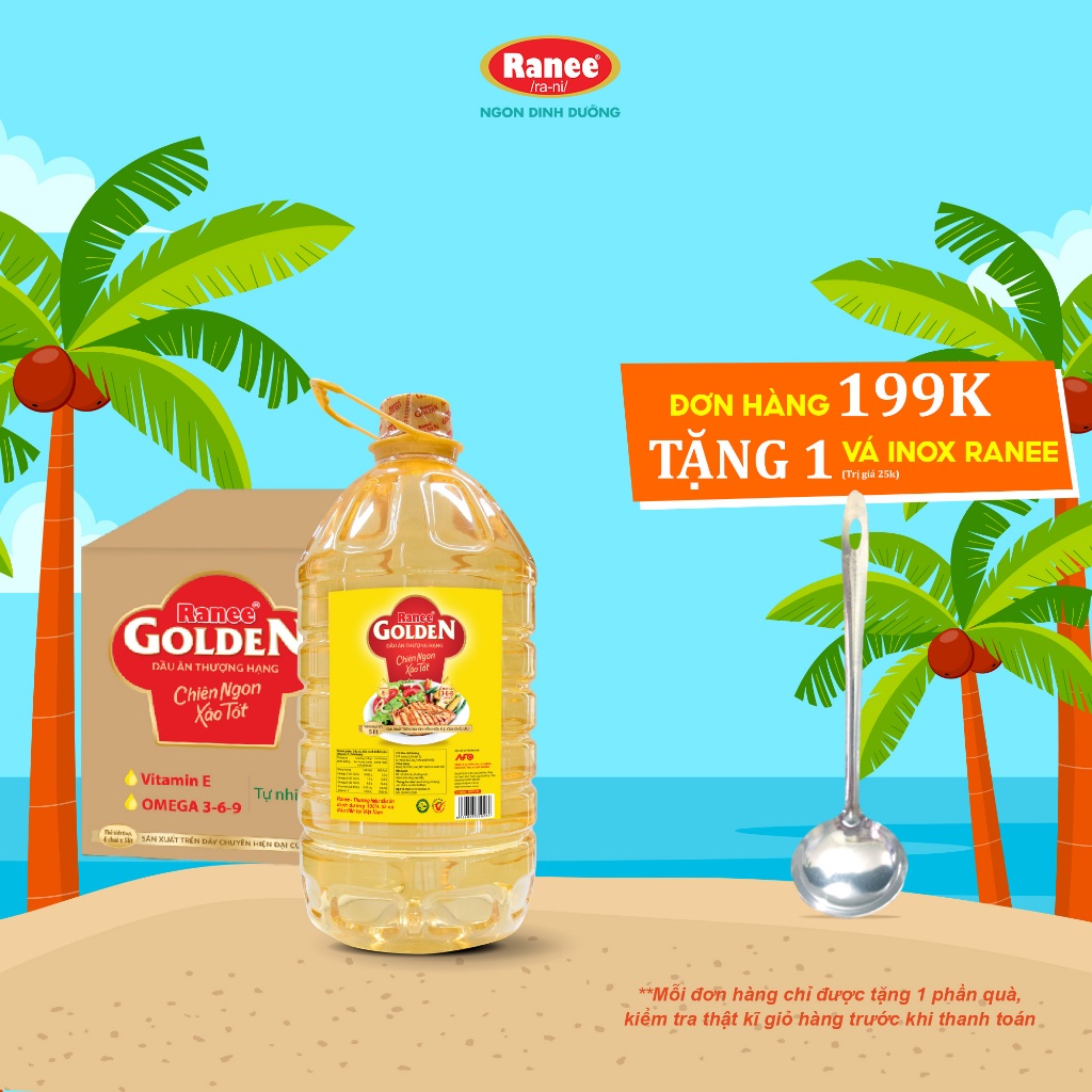 {Đơn 199k tặng Vá Inox} Thùng dầu ăn Ranee Golden 5 lít (5 lít/chai x 4 chai)