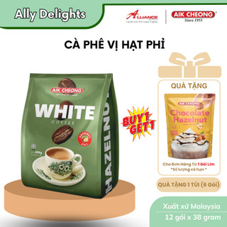 [Mua 1 Tặng 1] Cà phê trắng hạt phỉ pha sẵn 4 trong 1 Aik Cheong Túi 12 gói x 38g Malaysia