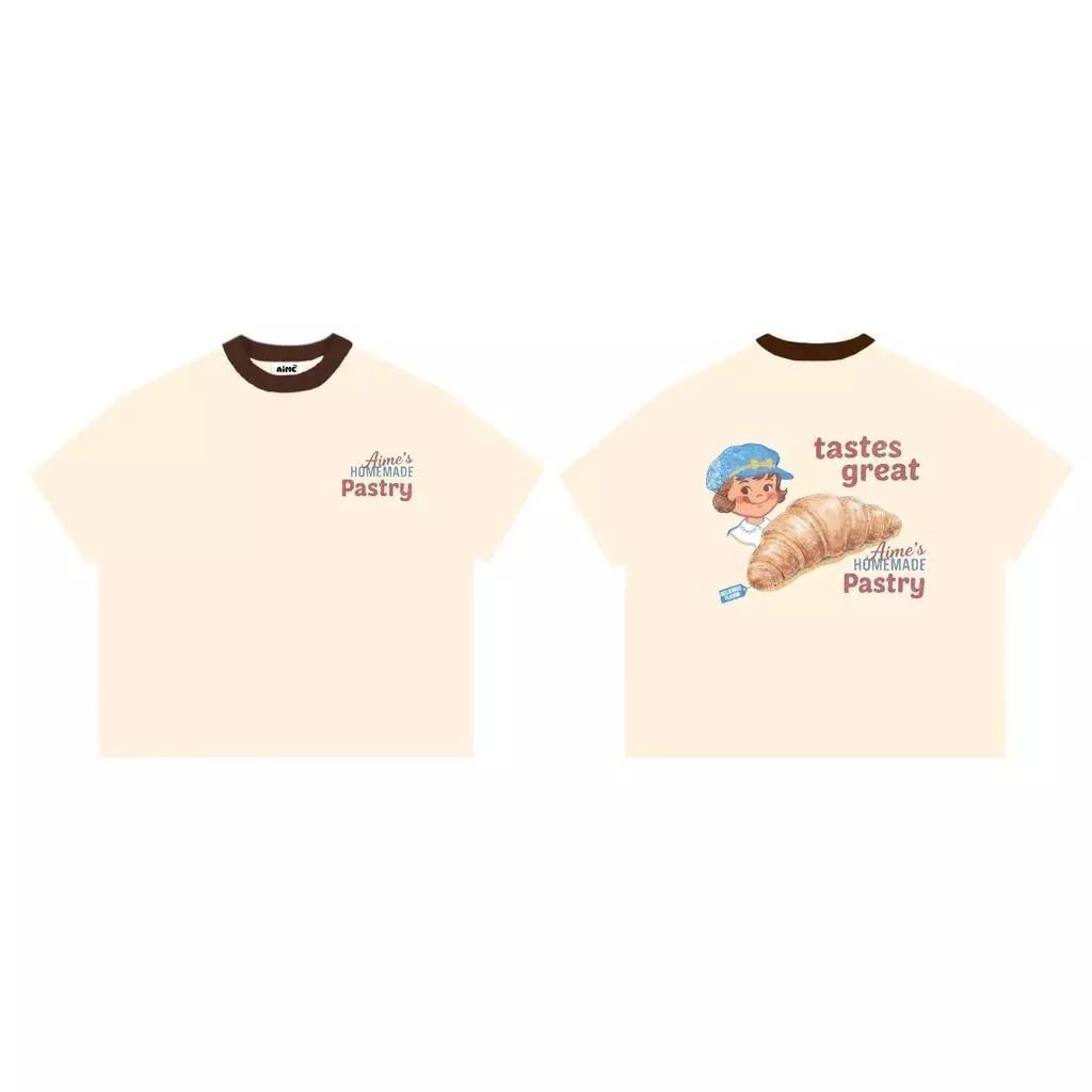 Áo Thun Tay Ngắn Cotton Form Rộng Unisex, Áo Phông Boxy Họa Tiết Bánh Mỳ Dễ Thương, Áo Nam Nữ Mặc Đẹ