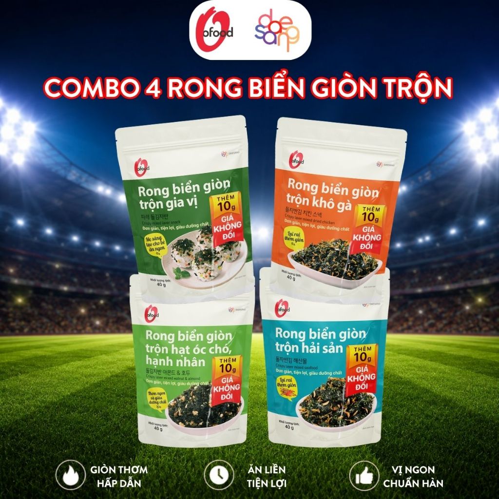 [O’Food] Combo 4 rong biển giòn trộn 4 vị – Ăn liền, trộn cơm, ăn kèm