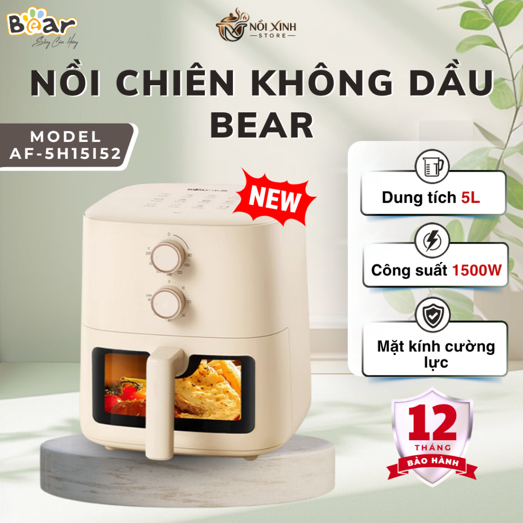 Nồi Chiên Không Dầu Bear 5L AF-5H15I52 Lòng Nồi Chống Dính Cao Cấp Chiên Nướng Không Dầu - Nồi Xinh 