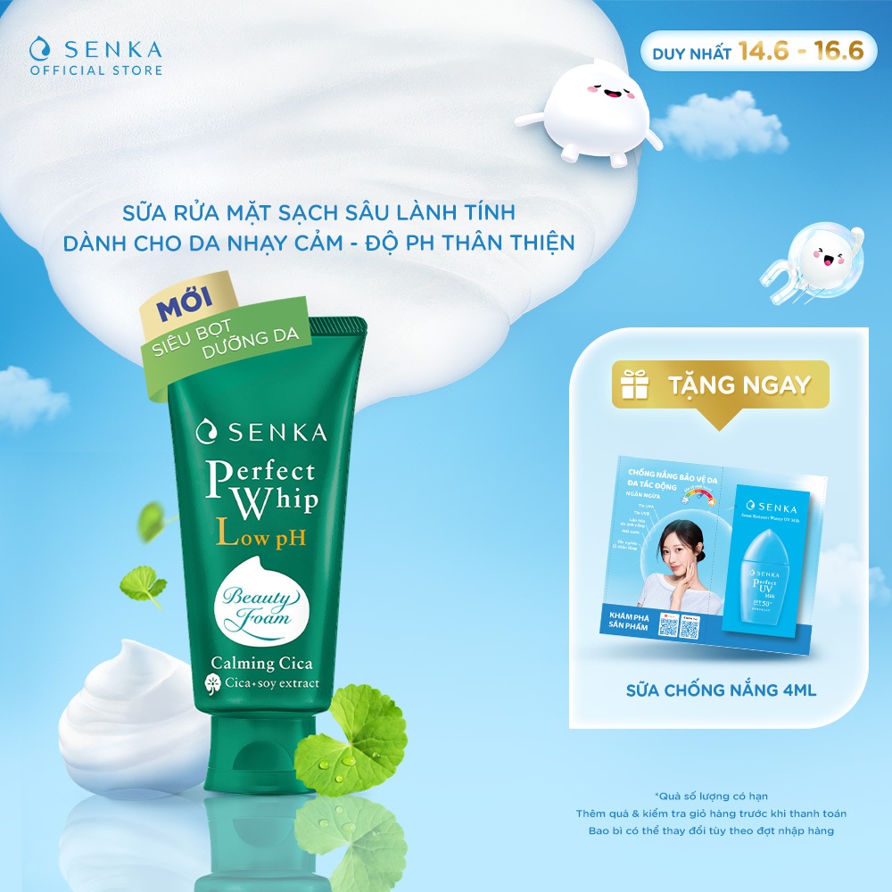 Sữa Rửa Mặt Rau Má Sạch Sâu Lành Tính  SENKA PERFECT WHIP LOW pH CALMING CICA 100G