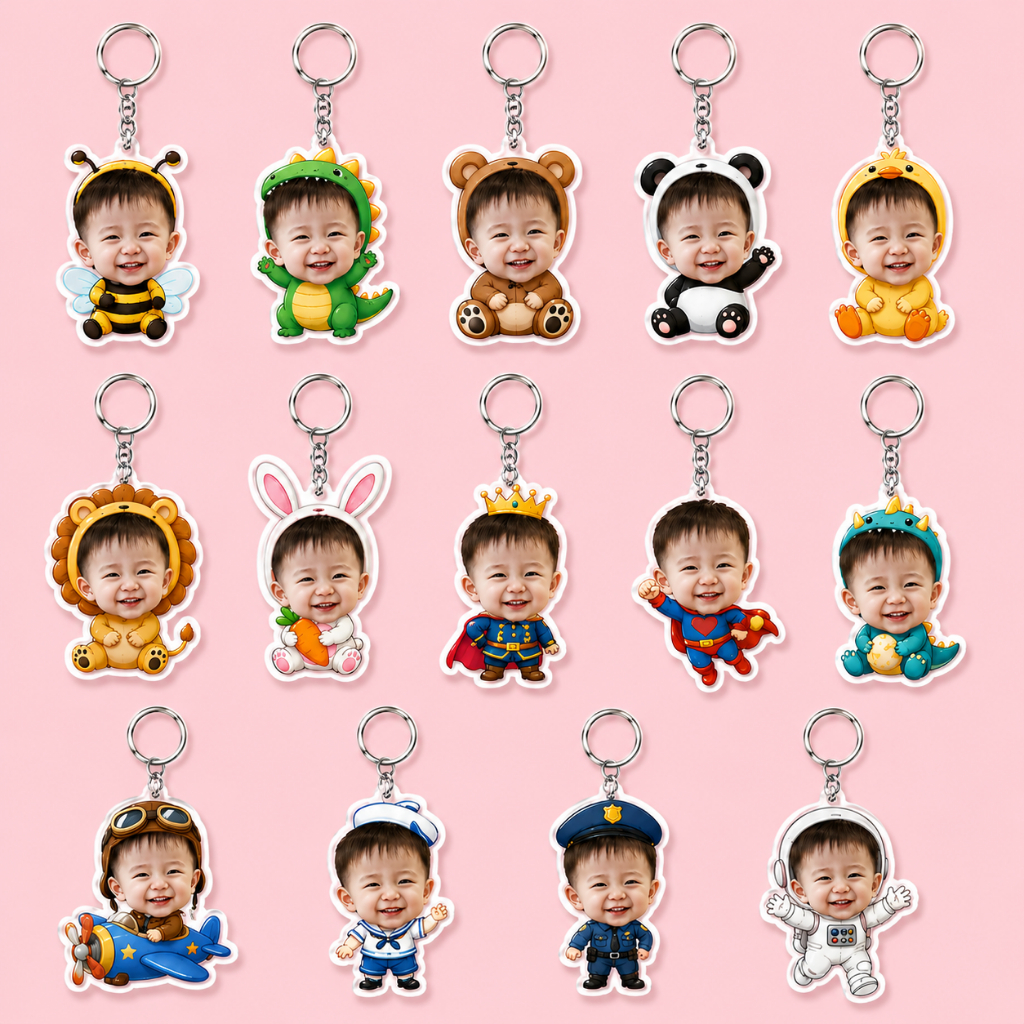 Móc khoá ghép chibi mặt bé trai - Mẫu chibi đa dạng dễ thương - Ghép mặt theo yêu cầu