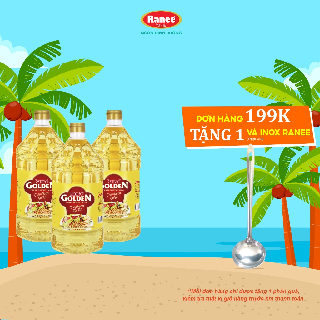 {Đơn 199k tặng Vá Inox} Combo 3 chai dầu ăn Ranee Golden 2 lít (2 lít x 3 chai)