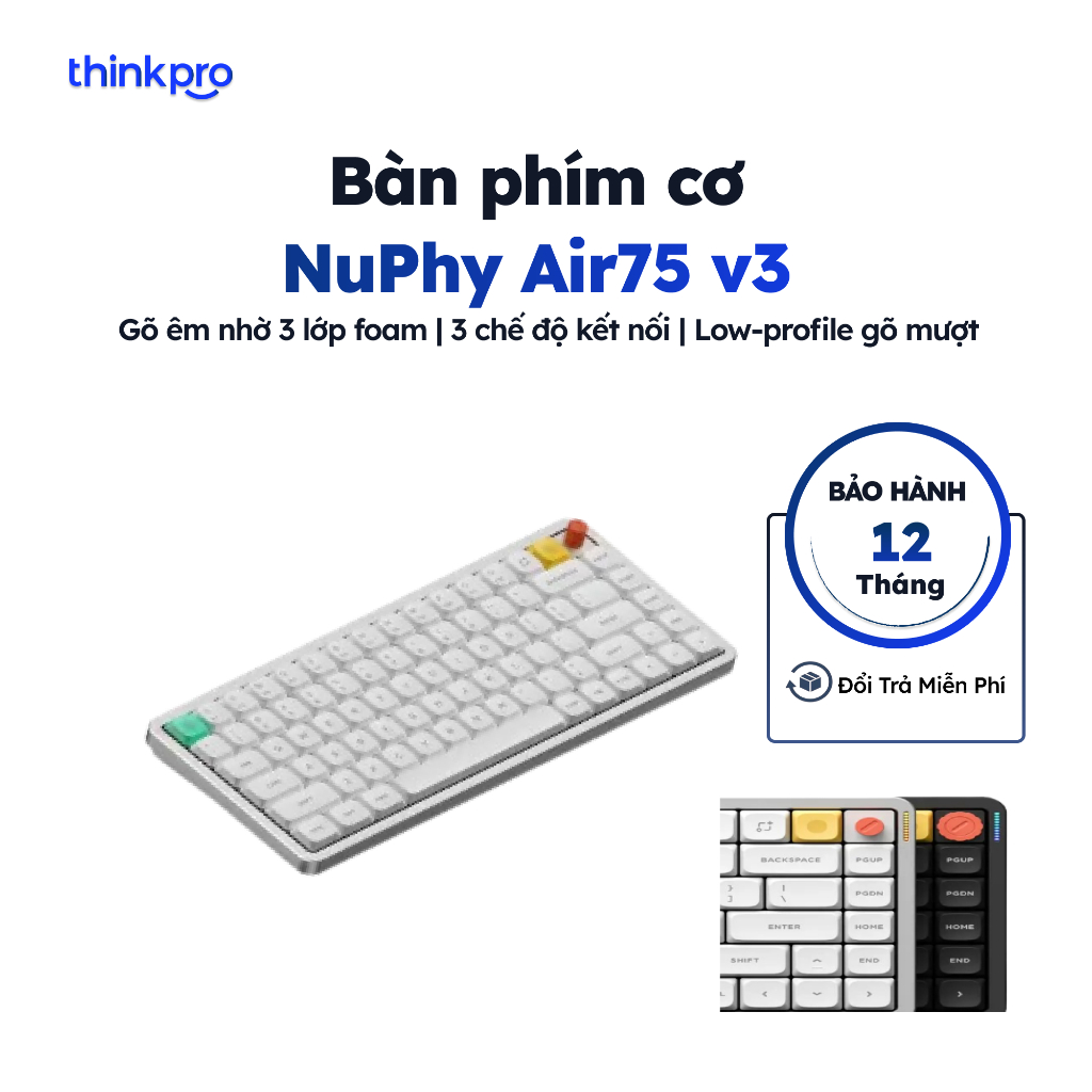 [CHÍNH HÃNG] Bàn phím cơ không dây NUPHY AIR75 V3 Low Profile Layout 75%, Hotswap, 3 mode kết nối