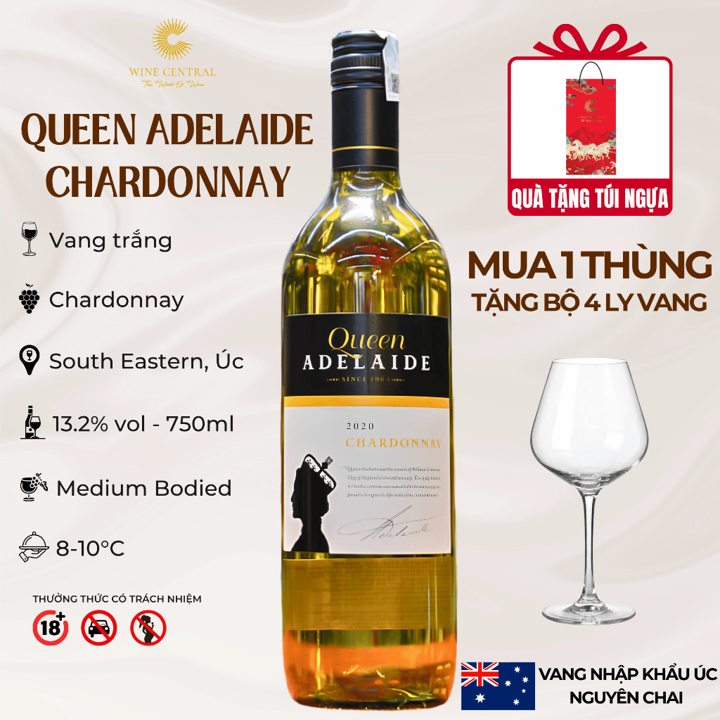 [Chính Hãng] - Rượu Vang Trắng Úc Queen Adelaide Chardonnay 750ml (13,2%) - WINE CENTRAL