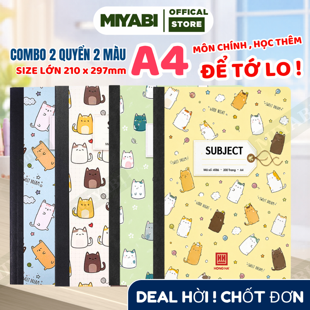 COMBO 2 quyển sổ A4 200 trang Hồng Hà khâu gáy , vở kẻ ngang 200 trang a4 size lớn , văn phòng phẩm