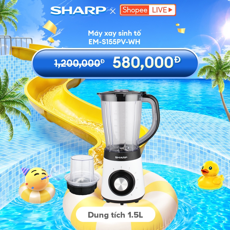 Máy Xay Sinh Tố Sharp EM-S155PV-WH 1.5L [Công suất: 500W, 5 Tốc Độ Xay]