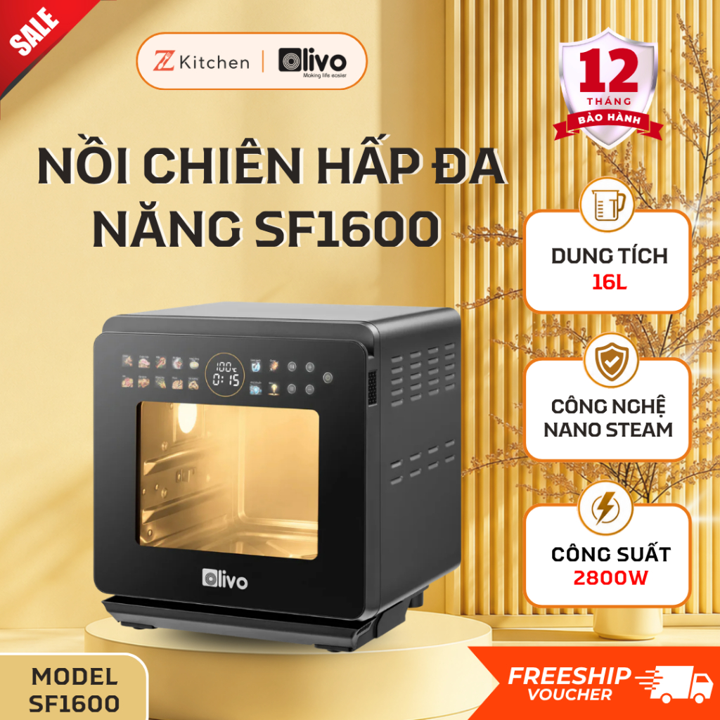 Nồi Chiên Hấp Olivo SF1600 16L Dung Tích Lớn Ruột Inox 304 70 Chế Độ Nấu Thông Minh - Z Kitchen