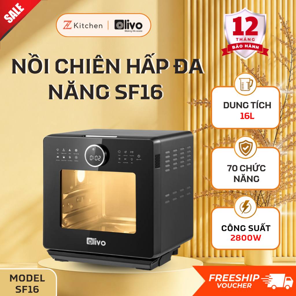 Nồi Chiên Hấp Olivo SF16 Pro Khóa Nhiệt Tối Ưu Với Cửa Kính Ba Lớp Cách Nhiệt Bền Bỉ - Z Kitchen