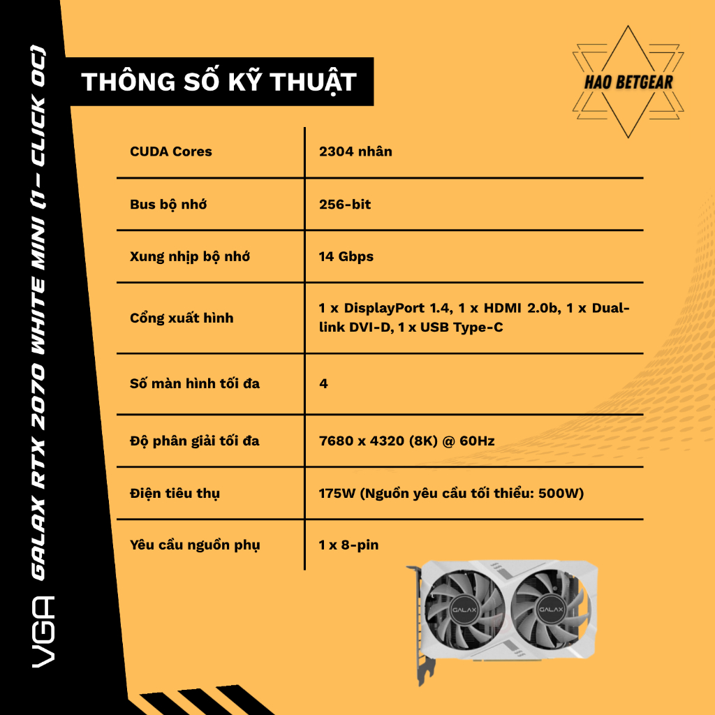 VGA Card màn hình GALAX GeForce RTX 2070 White Mini (1-Click OC) 8GB - Thiết kế ITX siêu nhỏ gọn, tông trắng cá tính | BigBuy360 - bigbuy360.vn