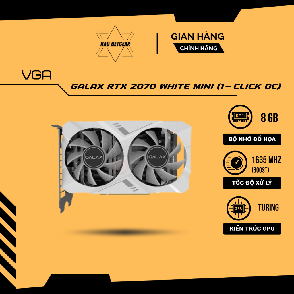 VGA Card màn hình GALAX GeForce RTX 2070 White Mini (1-Click OC) 8GB - Thiết kế ITX siêu nhỏ gọn, tông trắng cá tính | BigBuy360 - bigbuy360.vn