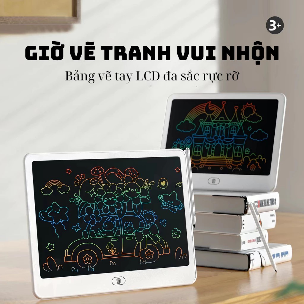( RẺ VÔ ĐỊCH ) Bảng vẽ tự xóa màn hình LCD đa màu sắc - Đồ chơi phát triển tư duy cho trẻ KÈM PIN + BÚT VẼ bangtuxoa