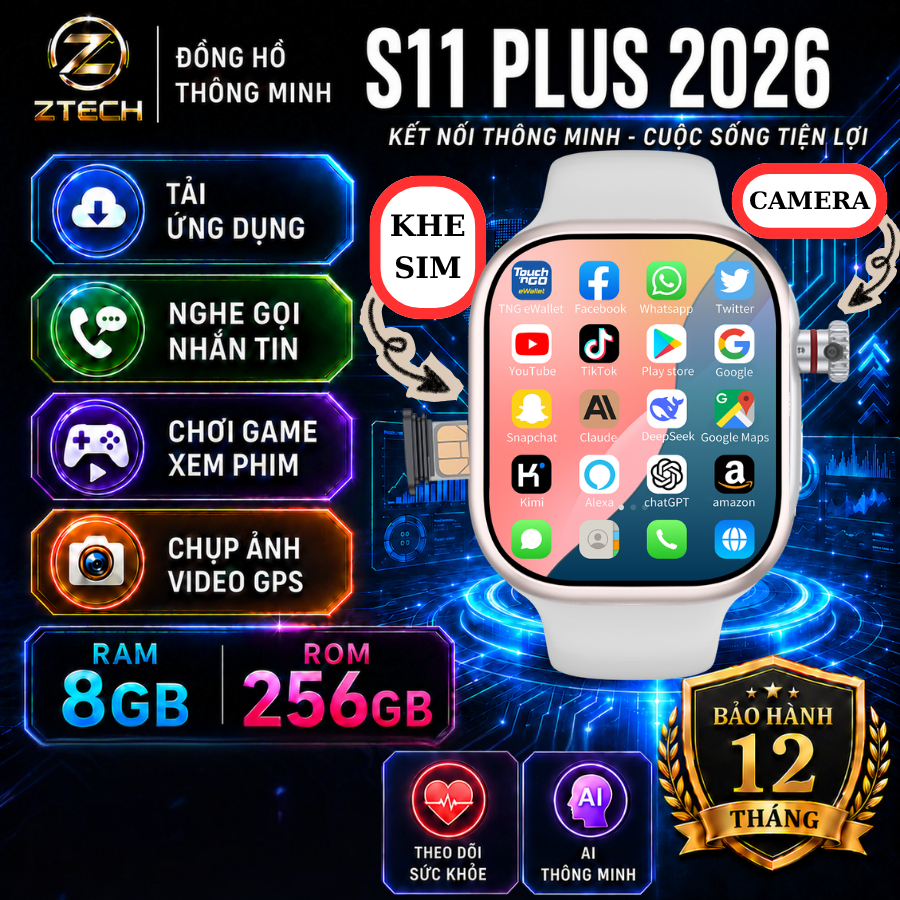 Đồng Hồ Thông Minh Định Vị S11 PLUS 2026, Nghe Gọi Lắp Sim, Tải Ứng Dụng, Hỗ Trợ Học Tập, Chat GPT