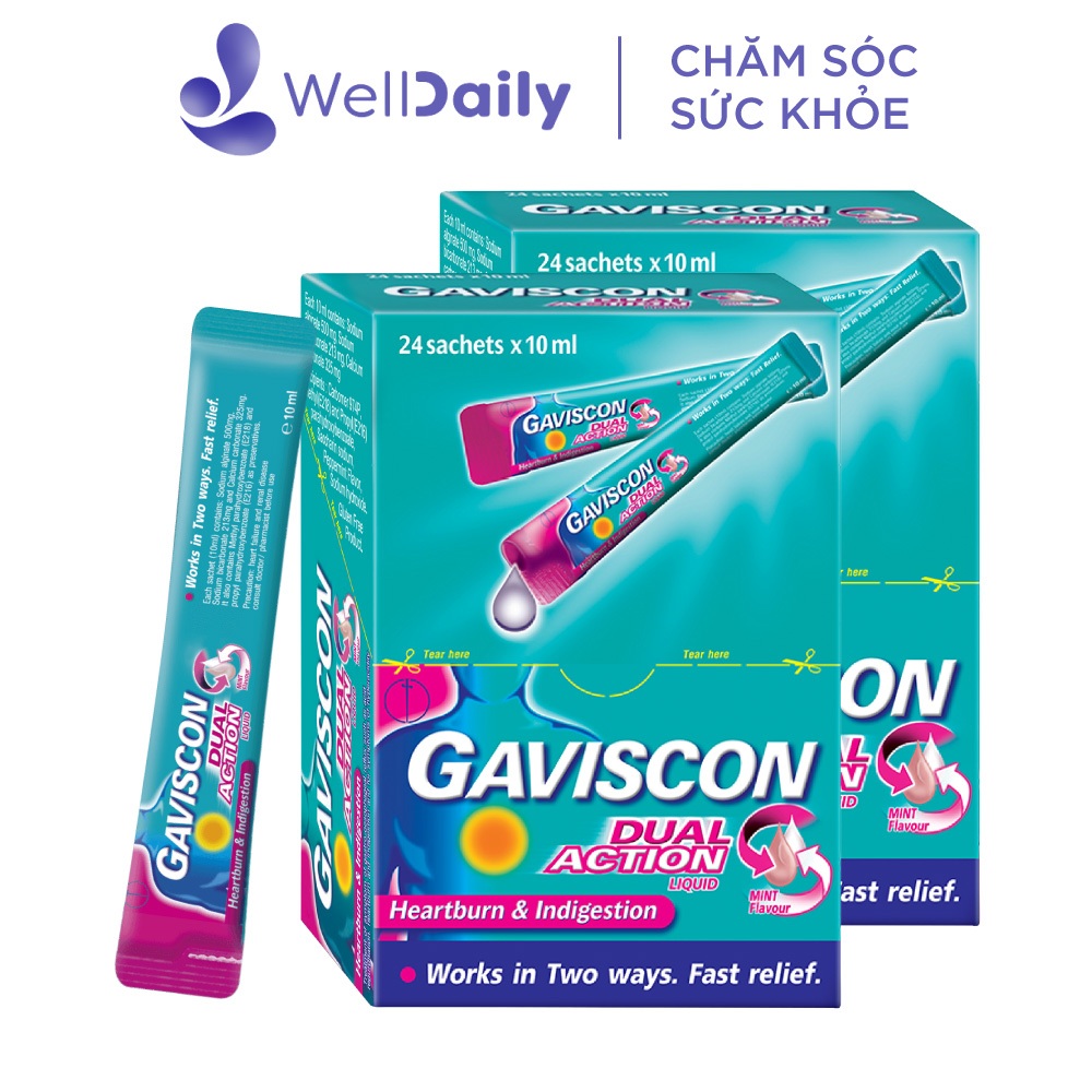 Combo 2 GAVISCON DUAL ACTION hồng điều trị các triệu chứng ợ nóng, khó tiêu và ợ chua (Hộp 24 gói x 