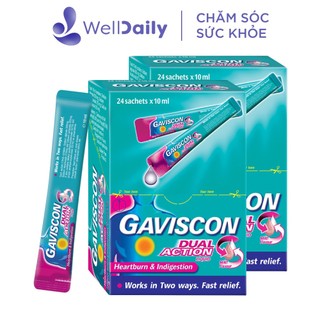 Combo 2 GAVISCON DUAL ACTION hồng điều trị các triệu chứng ợ nóng, khó tiêu và ợ chua (Hộp 24 gói x 10ml)