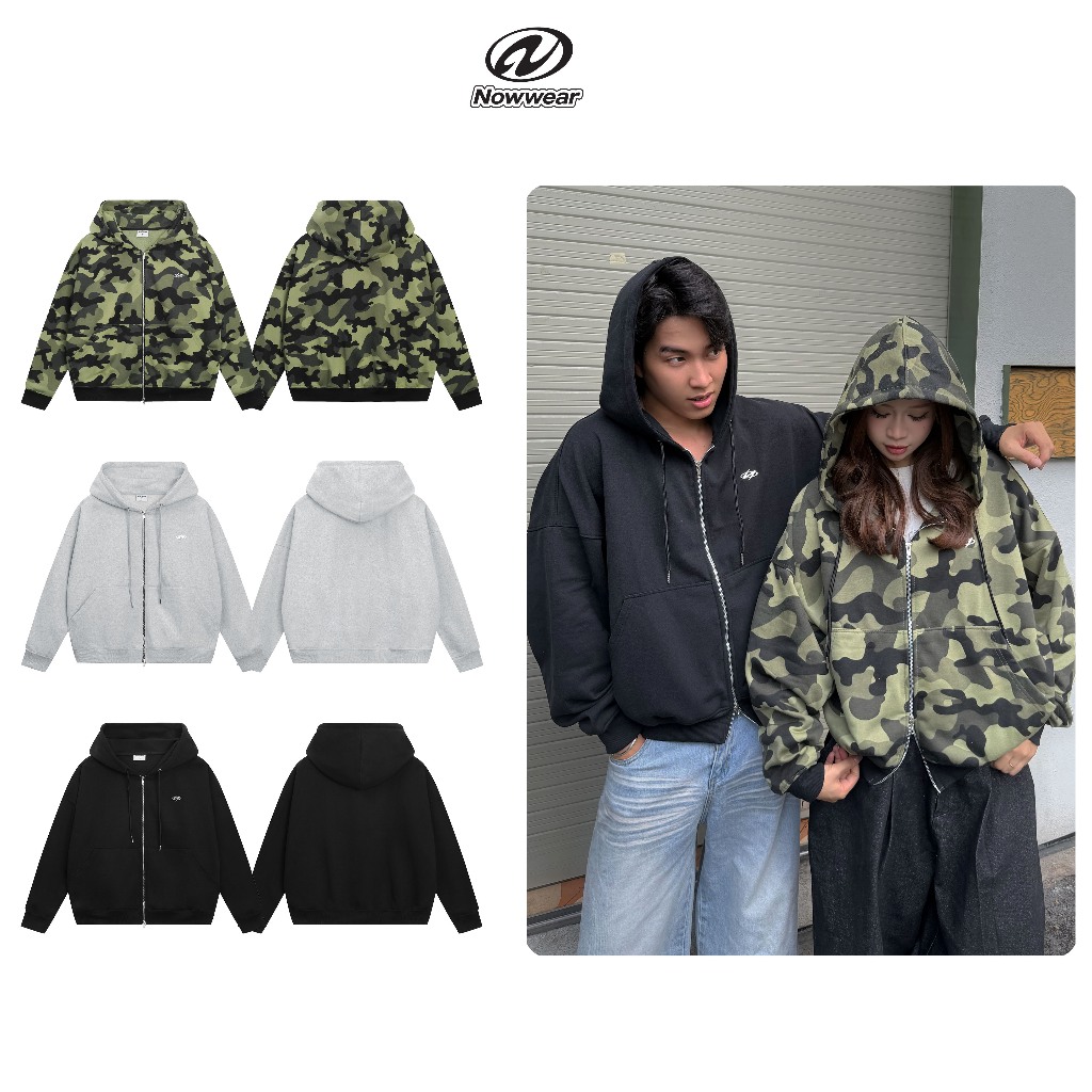 Áo Khoác Form Boxy NOWWEAR Metal Logo Zipper Hoodie Zip Nỉ Chân Cua 450gsm Nam Nữ Unisex Local