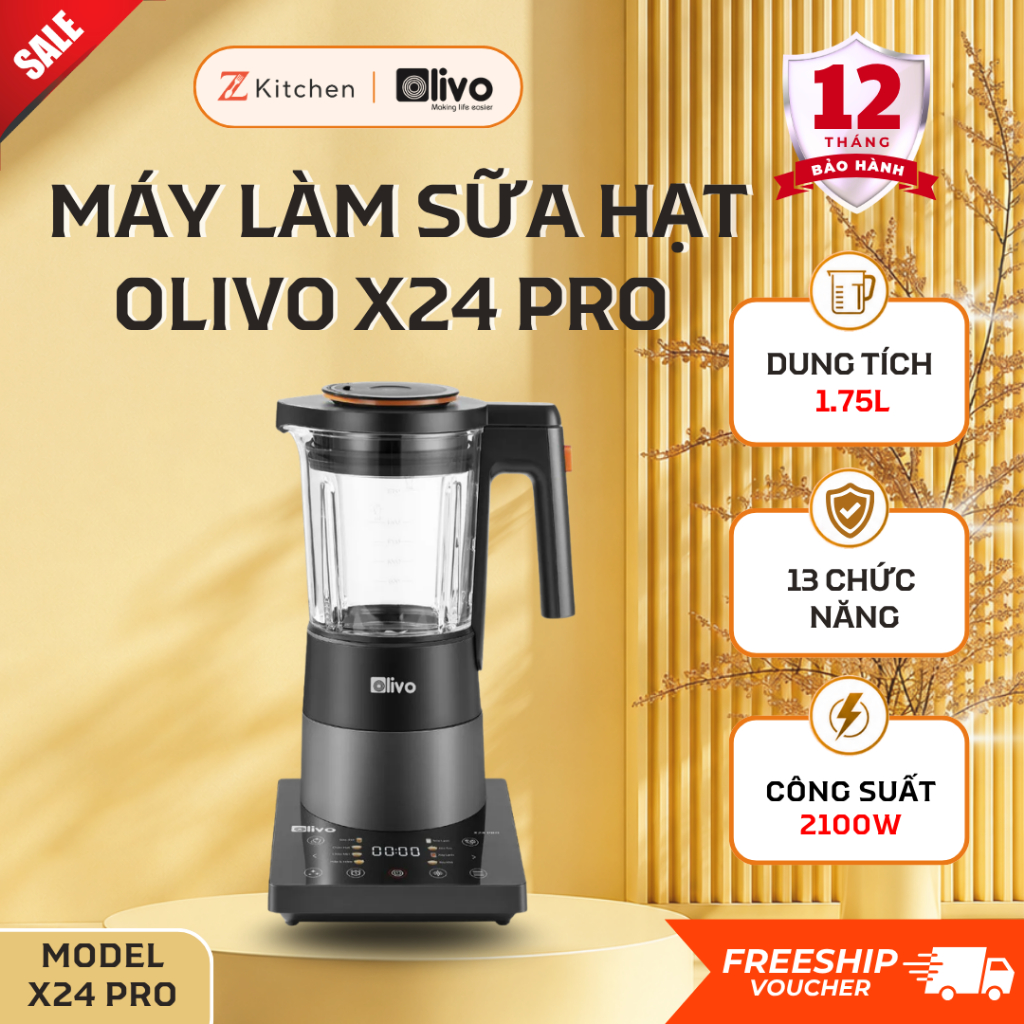 Máy Làm Sữa Hạt Olivo Pro X24 Cối Thủy Tinh Borosilicate Chịu Nhiệt, Tính Năng Chống Trào - Z Kitche