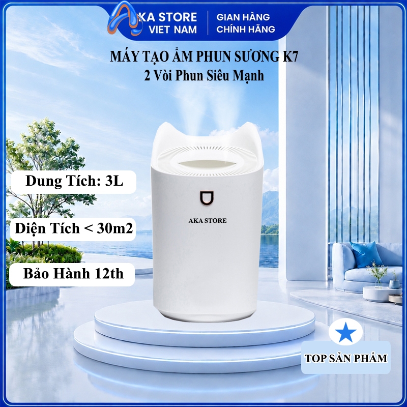 Máy Tạo Ẩm Phun Sương 3 Lít AKA STORE K7 Hiển Thị LED Nhiều Màu Sắc, Cung Cấp Độ Ẩm Cho Phòng