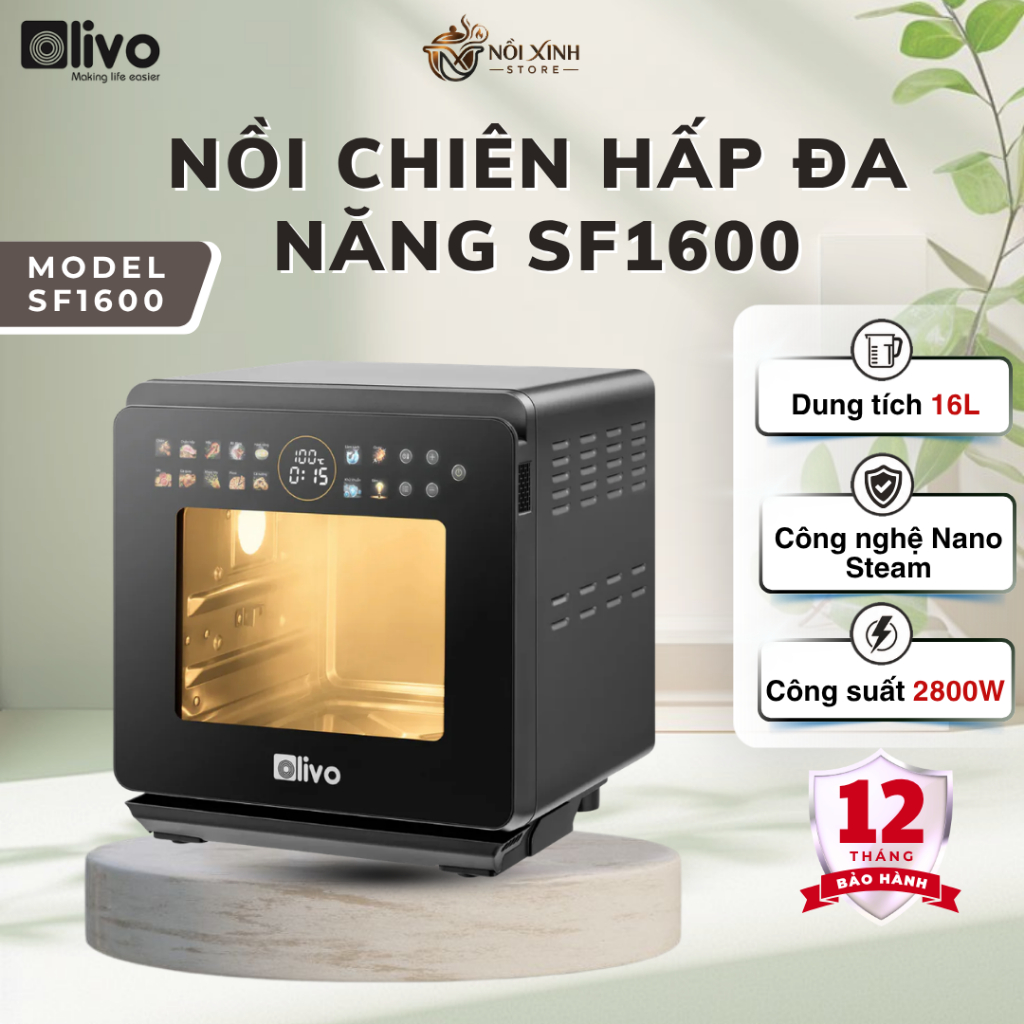 Nồi Chiên Hấp Olivo SF1600 16L Màn Hình Cảm Ứng OLED Thông Minh Nướng Hấp Thực Phẩm Nhanh Chóng - Nồ