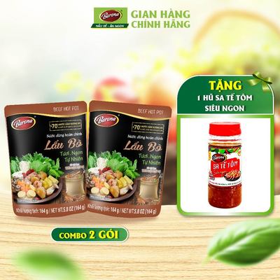Combo 2 gói nước dùng hoàn chỉnh Lẩu Bò 164g + [Tặng 1 hũ sa tế Siêu Ngon 100g]
