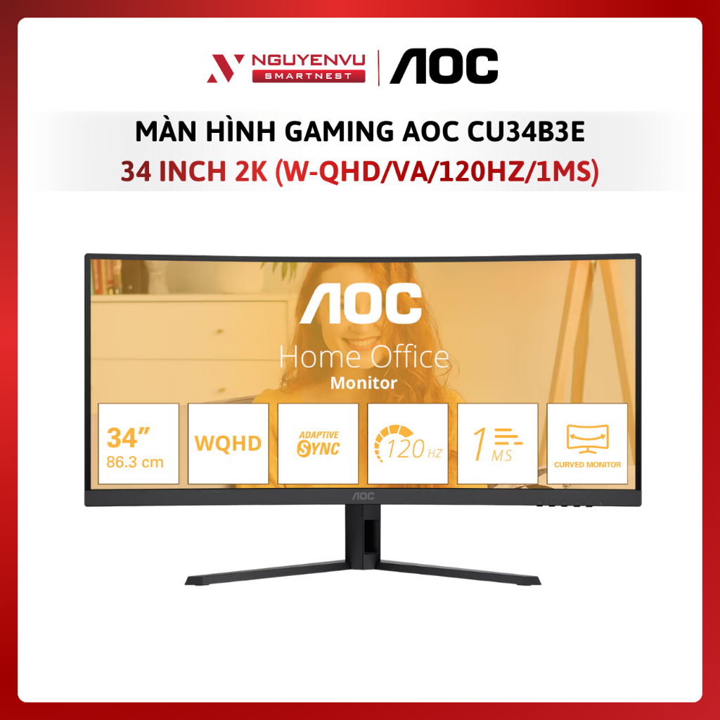 Màn Hình Gaming AOC CU34B3E 34 inch 2K (W-QHD/VA/120Hz/1ms) - Hàng Chính Hãng