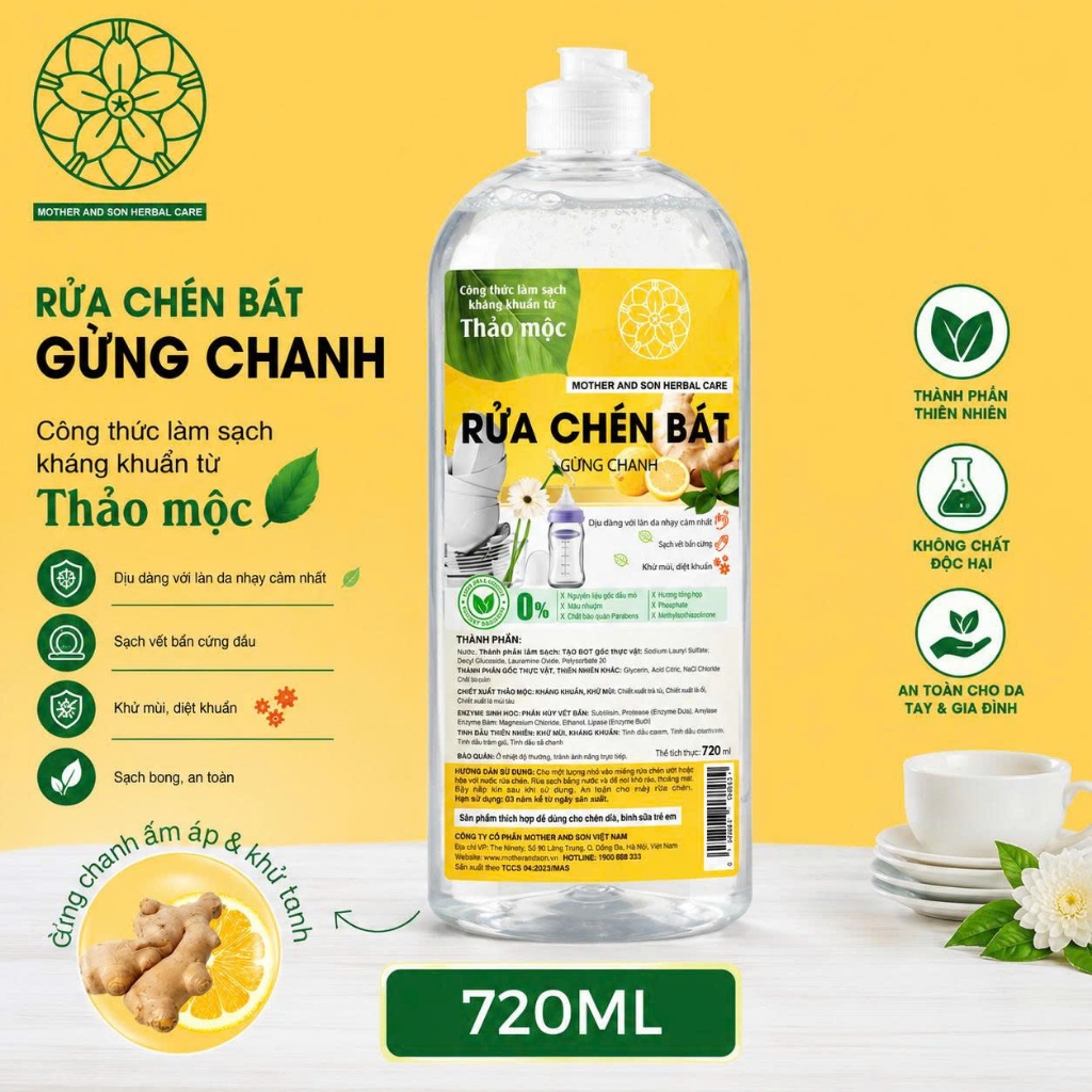 Nước rửa chén hữu cơ Mas.Clean - chai 720ml