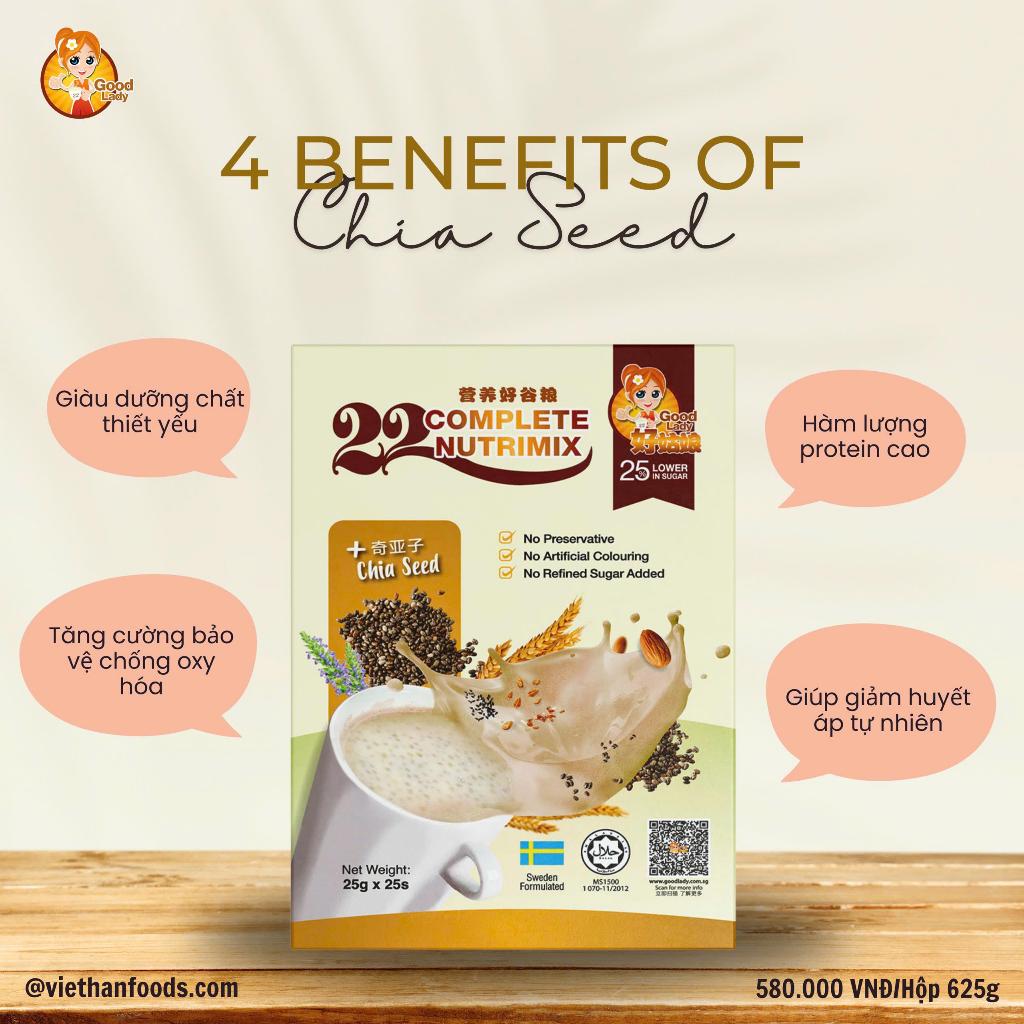 Ngũ Cốc Dinh Dưỡng 22 Nutrimix - Chia Seed (Hạt Chia) - Hộp giấy 625g (25 gói)