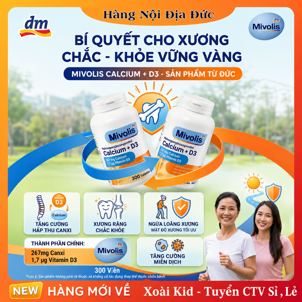 Viên Uống Mivolis Calcium D3 - Bổ Sung Dưỡng Chất Cho Cơ Thể, Hàng Đức Chính Hãng, 300 Viên của Đức