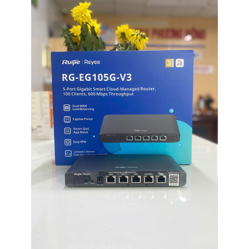 CÂN BẰNG TẢI RUIJIE RG-EG105G-V3 - Chế độ Turbo 1000 Mbps, Bộ nhớ flash 32 MB, RAM 128 MB, Hỗ trợ đế