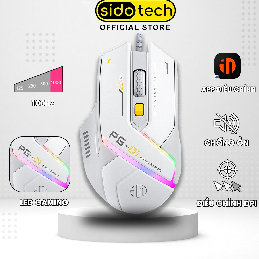 Chuột máy tính có dây SIDOTECH PG1 gaming 6 nút bấm led RGB có app macro chơi game inphic esports