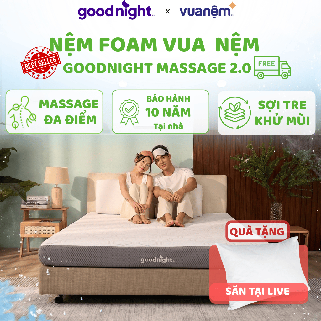 [TẶNG SET GA 3 MÓN] Nệm Foam Vua Nệm Goodnight Massage 2.0 (Hachi) 15cm, Đệm cao su non Massage | BigBuy360 - bigbuy360.vn