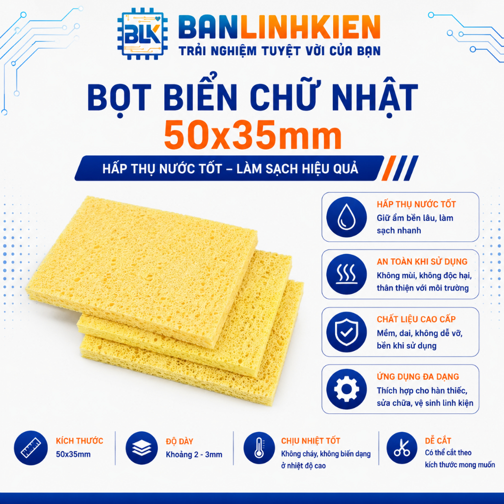 Combo 3 miếng  Bọt Biển Chữ Nhật 50x35mm  BANLINHKIEN