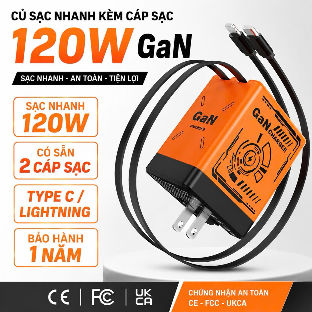 Củ Sạc Nhanh 120W GaN PUCEN HOME, Cốc Sạc Nhanh Kèm Cáp Sạc Rút 80cm PD 120W Chân Gập 90° Nhựa Bền Z