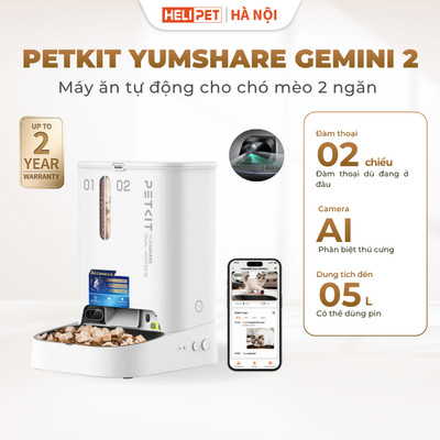 Máy Ăn Tự Động Cho Chó Mèo, Máy Nhả Hạt Hai Ngăn, Máy Cho Chó Mèo Ăn Petkit Gemini 2 Camera