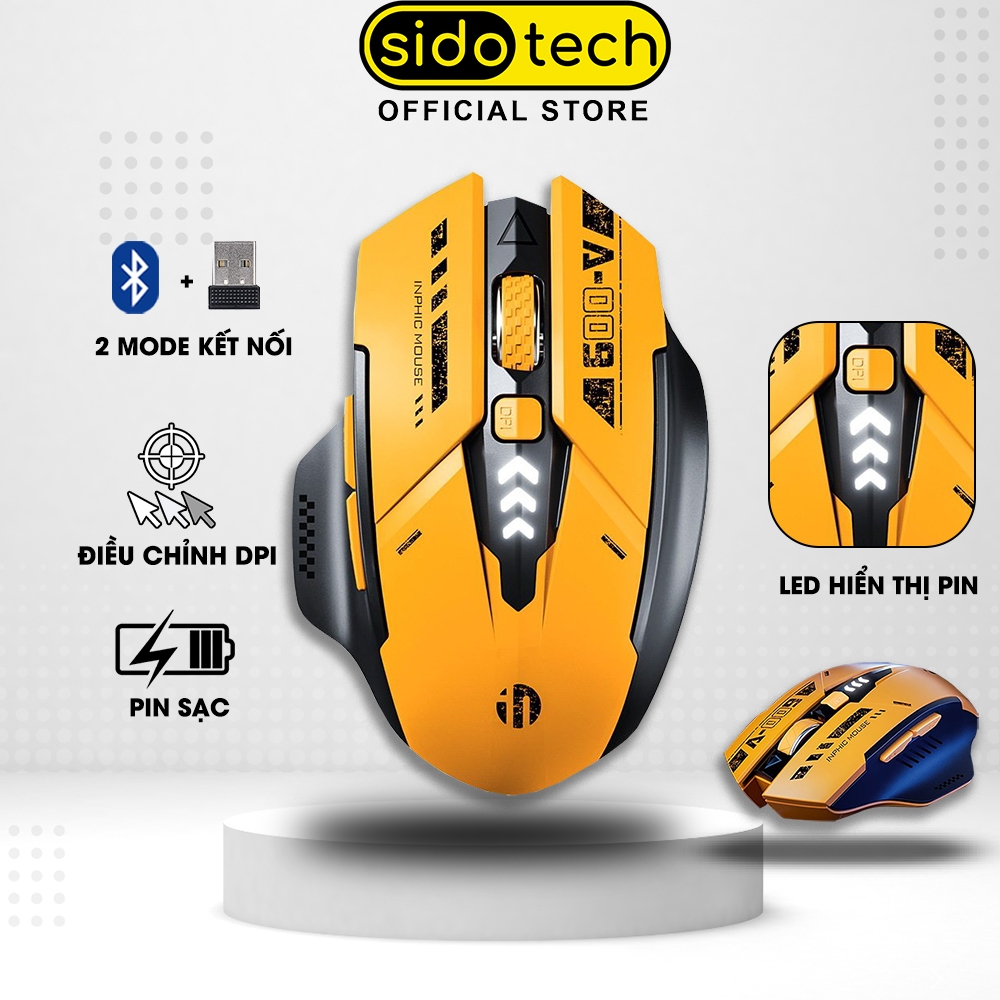 Chuột không dây bluetooth pin sạc SIDOTECH A9 gaming 6 nút bấm hiển thị pin máy tính laptop tablet k