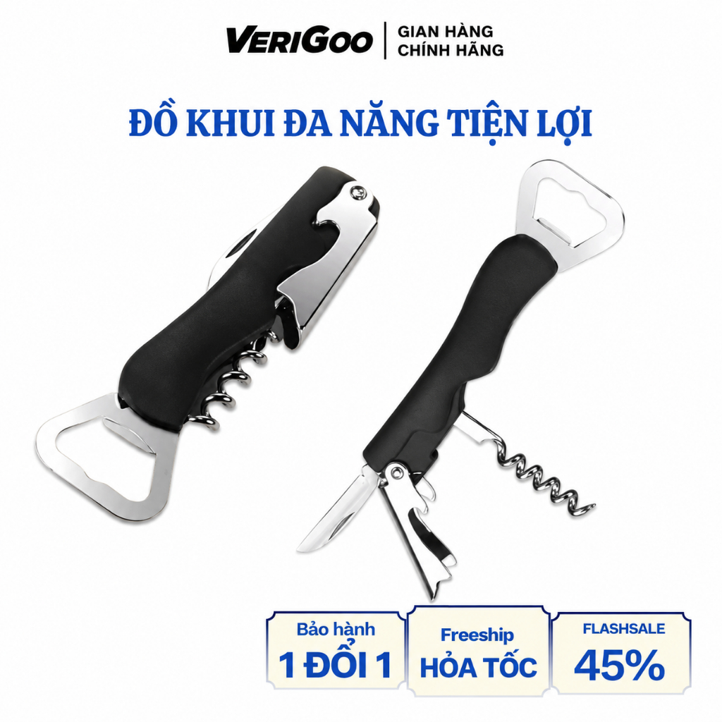 [Inox cứng cáp] Đồ Khui Rượu Vang, Khui Bia Tiện Lợi, Khui Đồ Hộp Lon, Inox Không Gỉ, siêu cứng cáp VERIGOO