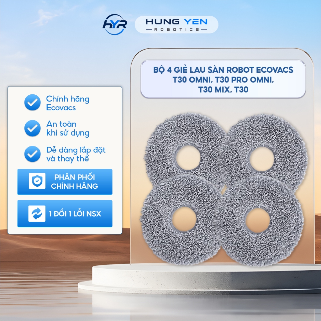 Bộ 4 giẻ lau sàn Robot Ecovacs T30 OMNI, T30 PRO OMNI, T30 Mix, T30 Combo DCC020042