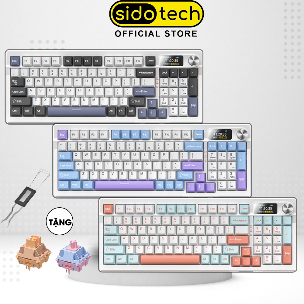 Bàn phím cơ gaming SIDOTECH Y95 không dây bluetooth 3 mode có màn hình núm xoay hotswap 5 pin led RG