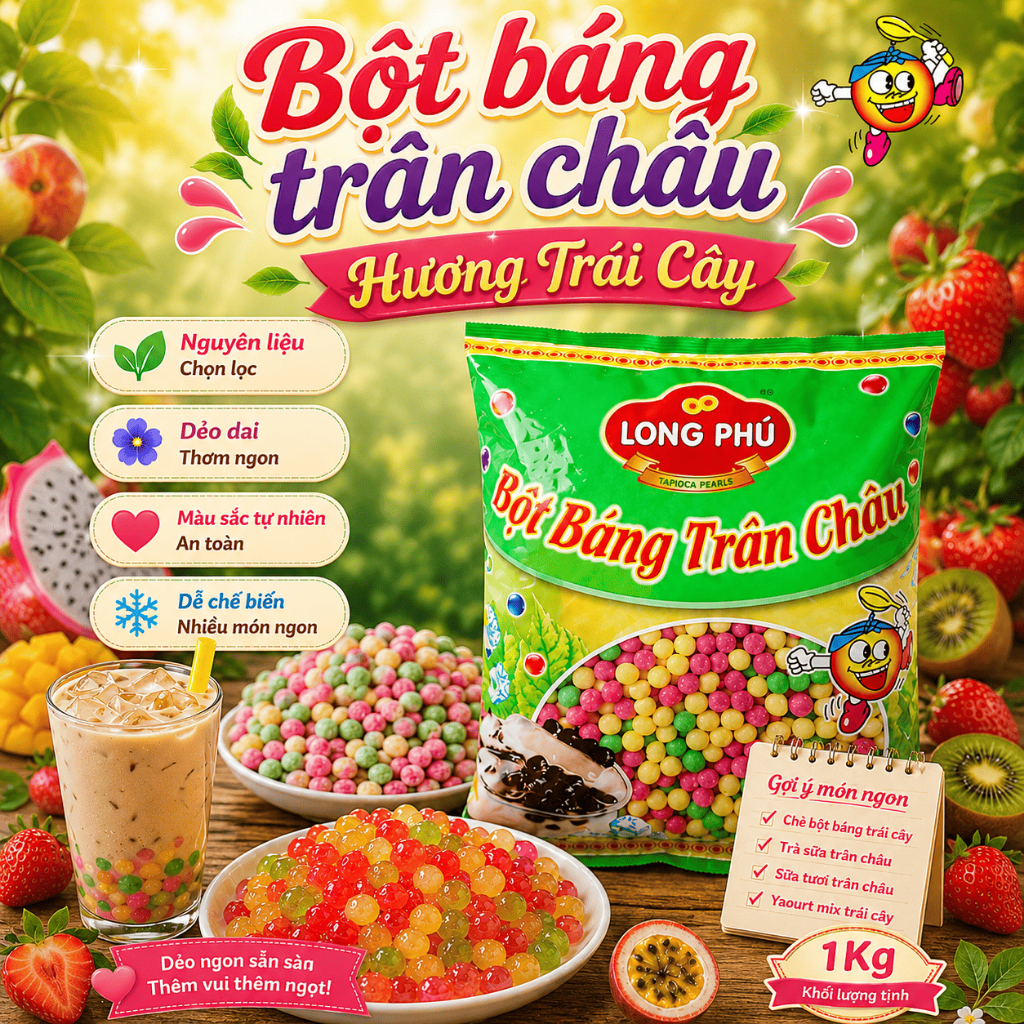  Bột Báng Trân Châu LONG PHÚ gói 1kg - Topping, Nguyên Liệu Trà Sữa, Chè.