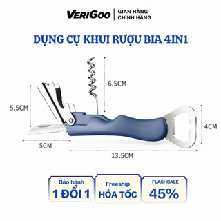 [Inox cứng cáp] Dụng Cụ Khui Rượu Bia Đa Năng 4in1 - Bật Nắp Chai Khui Đồ Hộp Tiện Dụng, inox ko gỉ VERIGOO