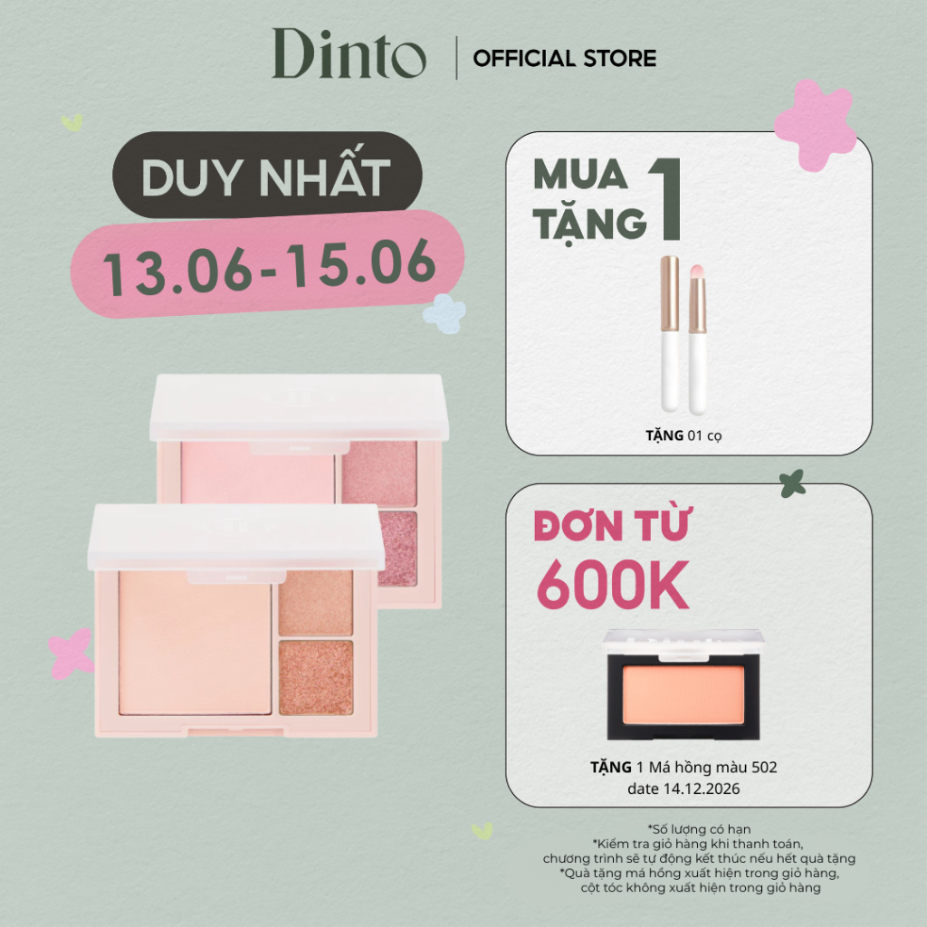 Bảng phấn mắt và má hồng Dinto Cheeck&Eye Multi-Use Pallte 3 màu