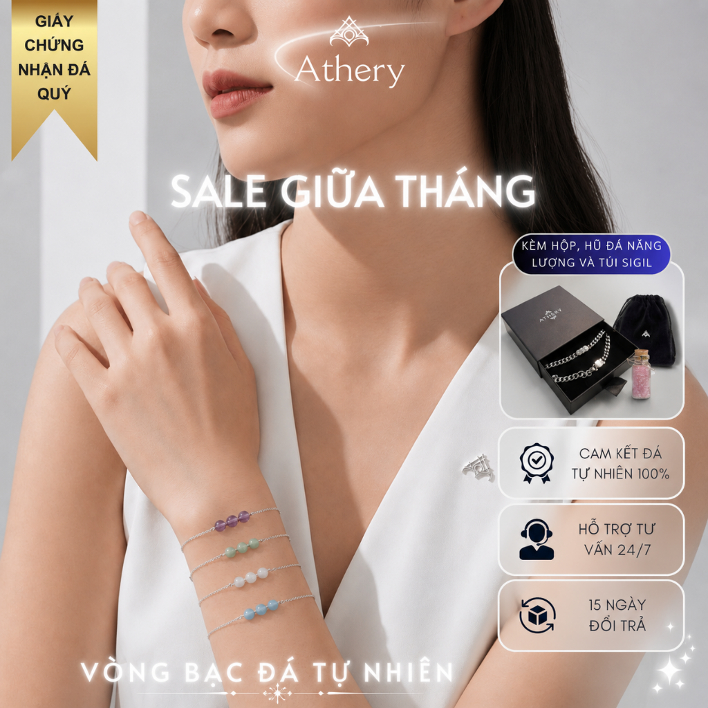 [1 TẶNG 3] Vòng Tay Bạc Cung Hoàng Đạo Nữ Đính 3 Viên Đá - BST Starsign Athery 925 - Đá thạch anh ph