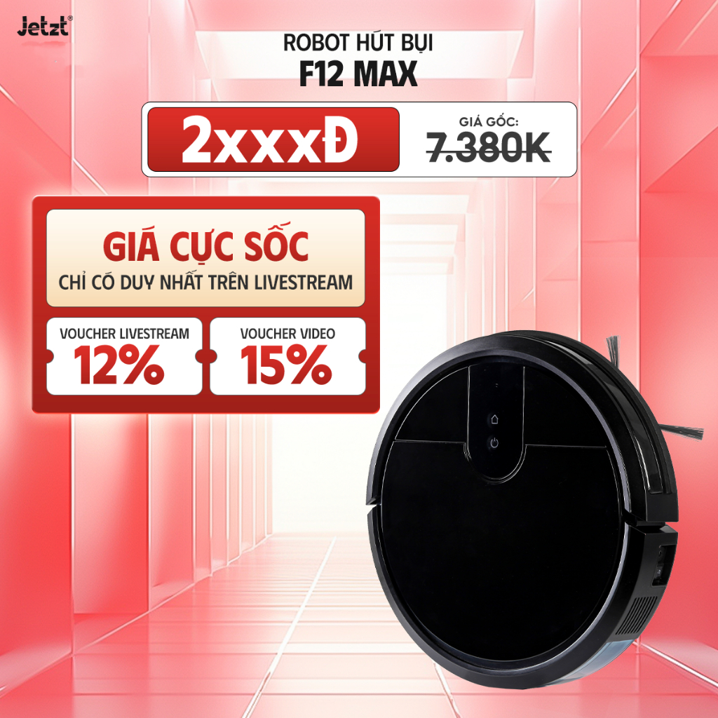 Robot hút bụi lau nhà thông minh JETZT F12 MAX - Đen/Trắng, 335x335x78mm, 400ml