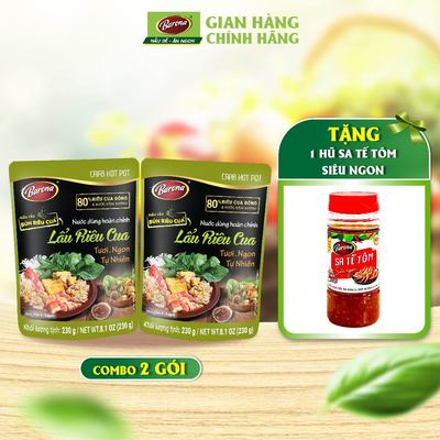 Combo 2 gói nước dùng hoàn chỉnh Lẩu Riêu Cua 230g + [Tặng 1 hũ sa tế Siêu Ngon 100g]